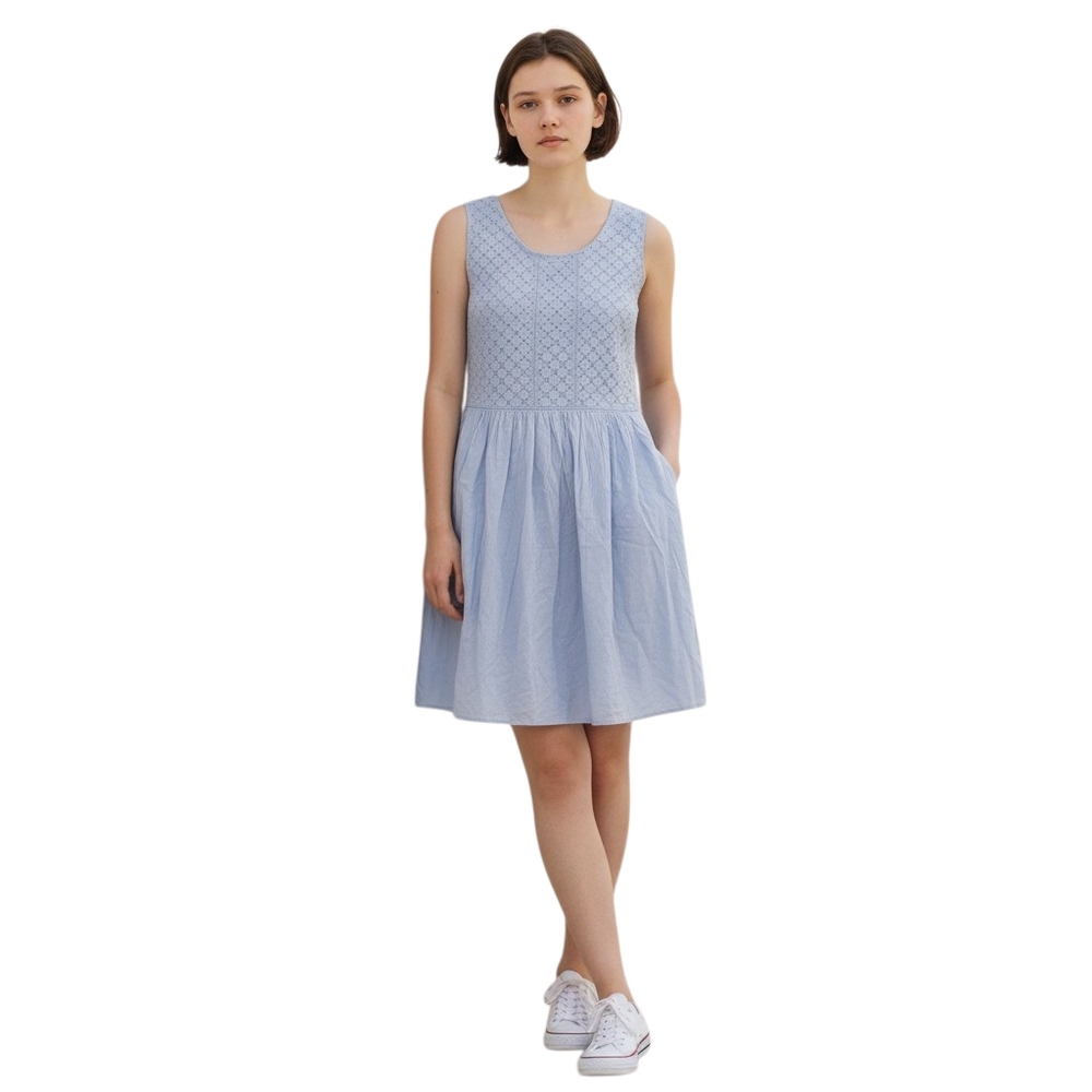 Uniqlo Light Blue eyelet Mini Dress Fairy Coquette Beach Travel